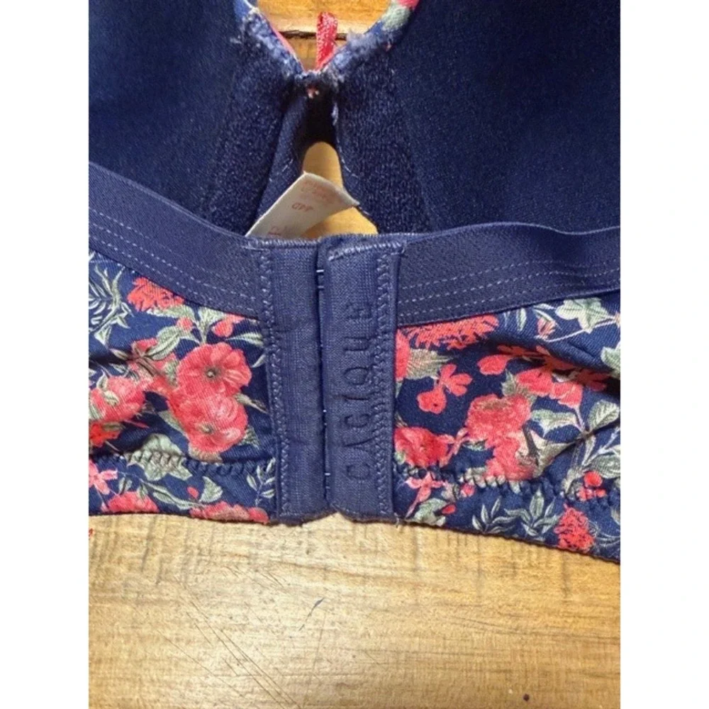 Cacique Navy Blue Pink Floral Full Coverage‎ Boost Plunge Bra 44D